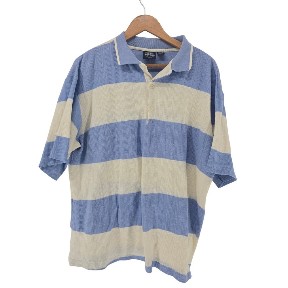 Polo Club Manhattan Shirt‎ Mens XXL Striped Blue Cream Short Sleeve EUC
